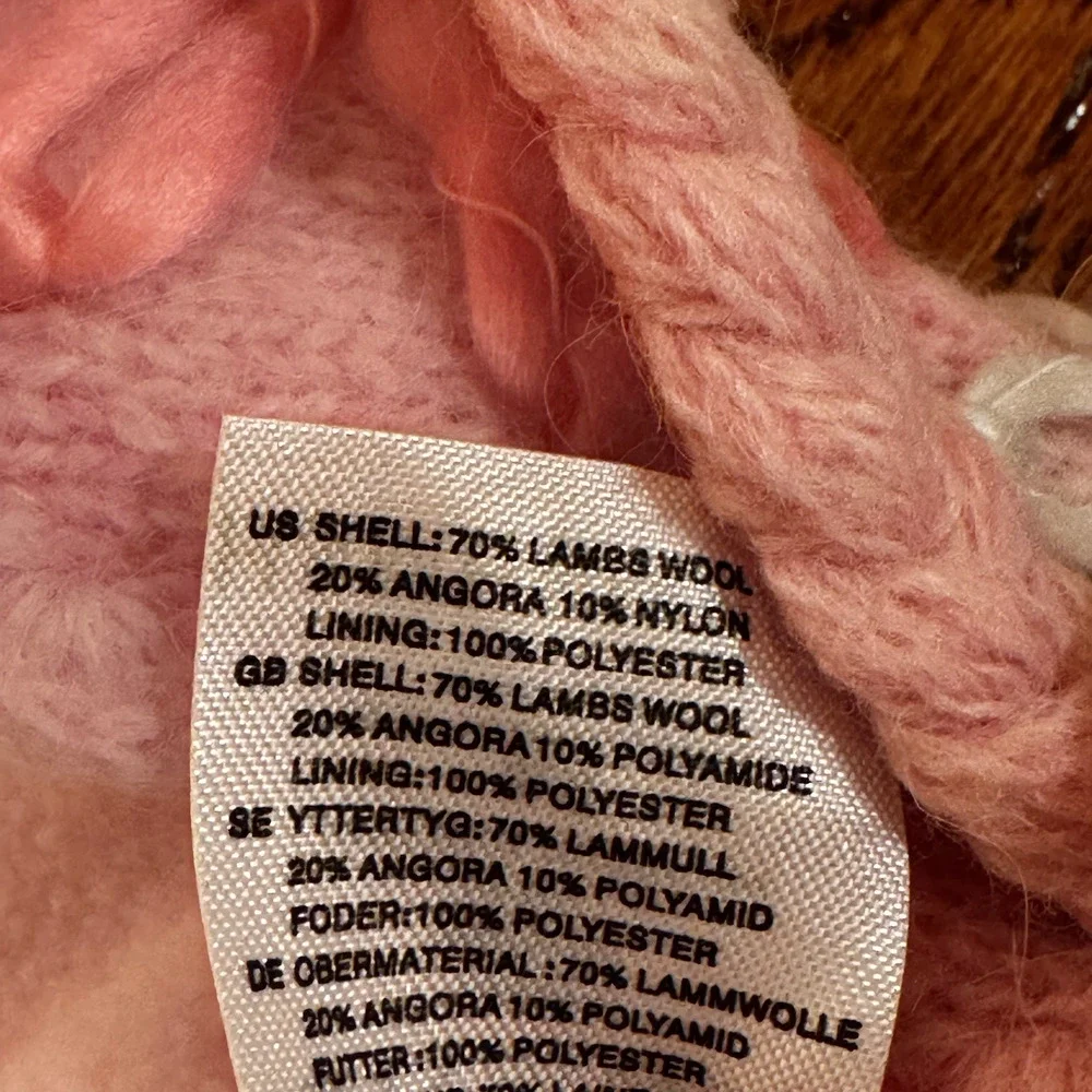 H&M Germany Girls 6-8 Y Scarf Hat Mittens Pink Flowers Lambs Wool NEW VTG Y2K
